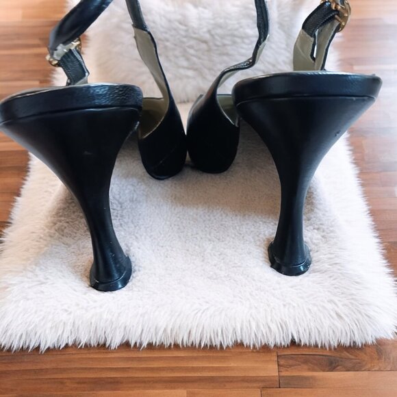 Unlisted Black Leather Slingback French Bell Heels Size 9 - Picture 9 of 11